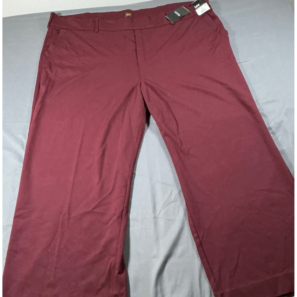 Lee Womens Plus 4X Wide Leg Comfort‎ Waistband Pants Burgundy Wine High Rise NEW